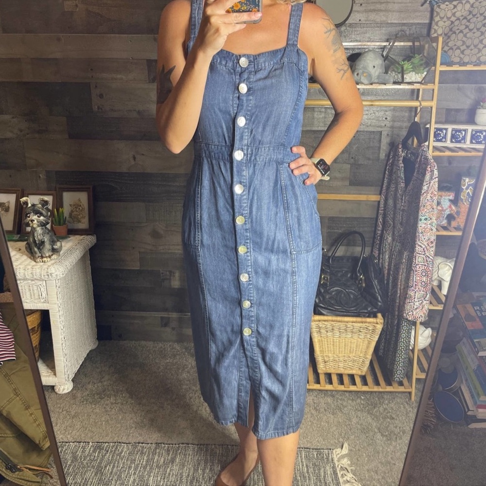 Lovestitch Blue Chambray Button Down Midi Dress